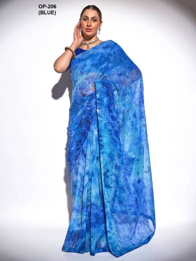 D.NO. OP 206 BLUE BY LAXMINAM GEORGETTE SAREE WHOLESALER IN INDIA